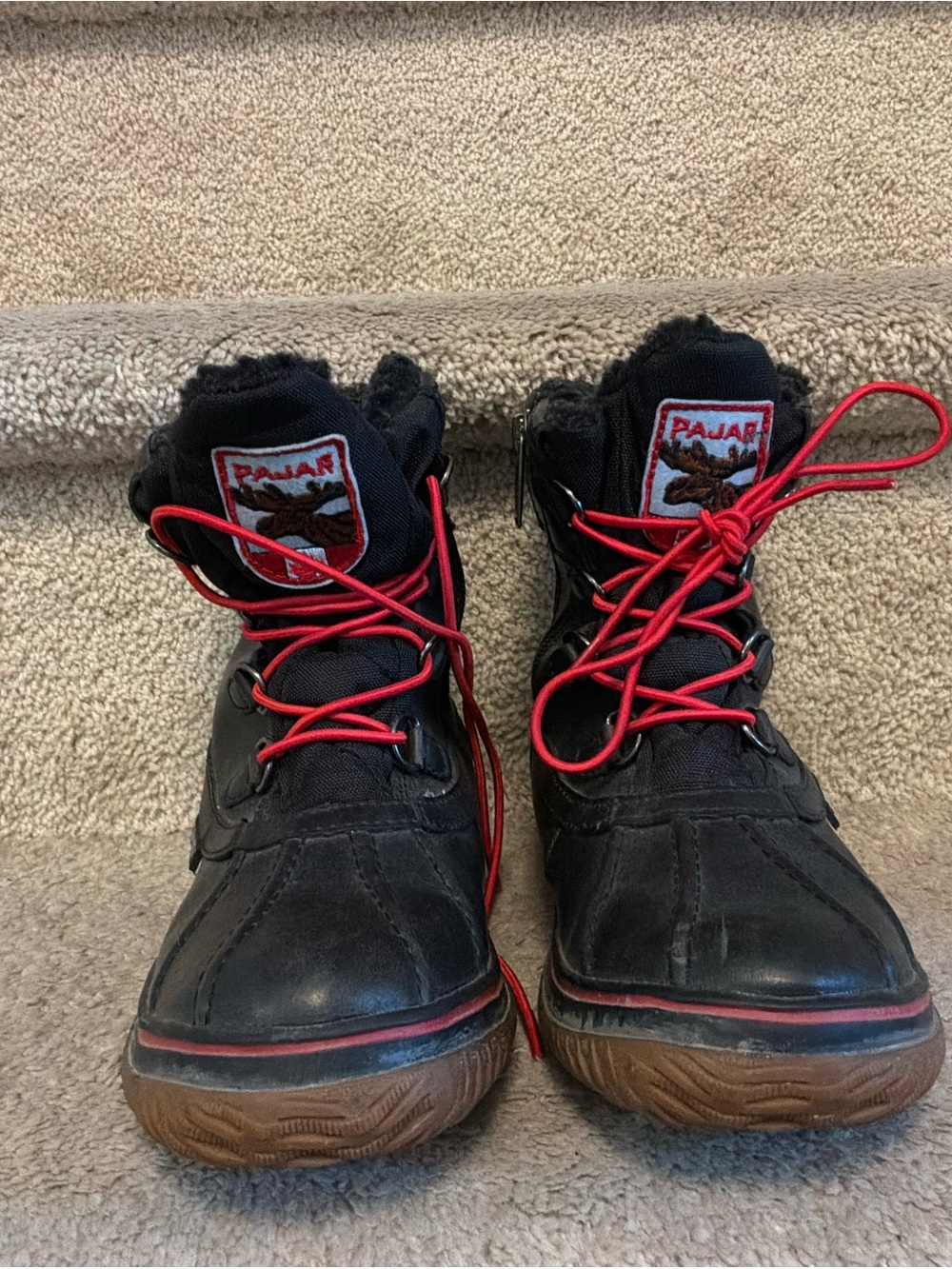 Pajar Kids Black Boots with Red Laces
